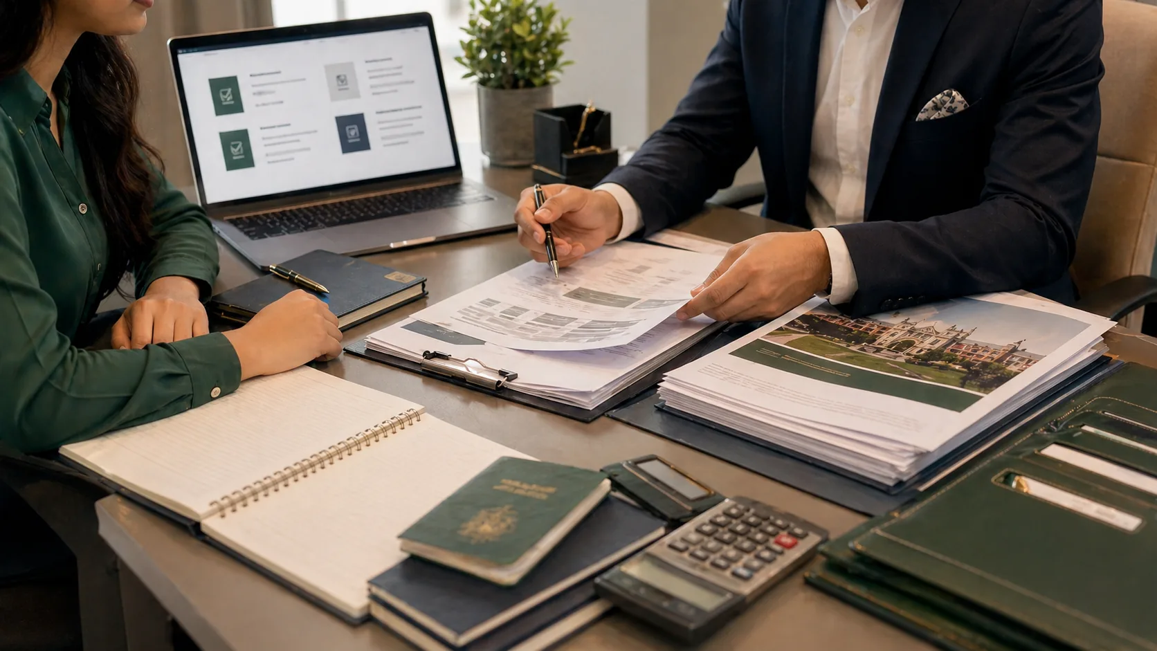 Student visa document planning desk